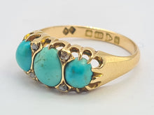 Load image into Gallery viewer, 0540: Antique: 18ct  Gold Turquoises Rose Cut Diamonds - Date Mark 1911
