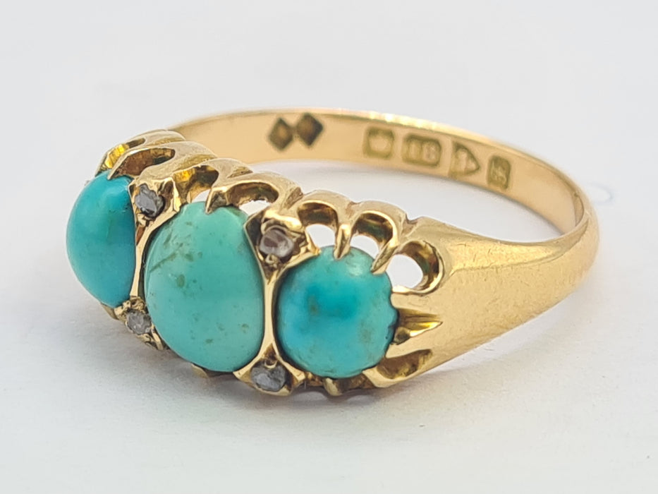 6192 Antique: 18ct  Gold Turquoises Rose Cut Diamonds - From 1911