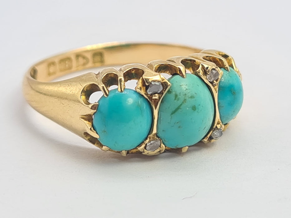 6192 Antique: 18ct  Gold Turquoises Rose Cut Diamonds - From 1911
