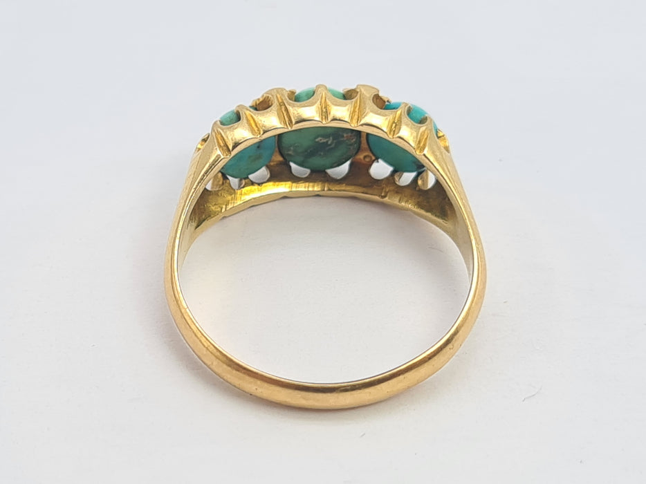 6192 Antique: 18ct  Gold Turquoises Rose Cut Diamonds - From 1911