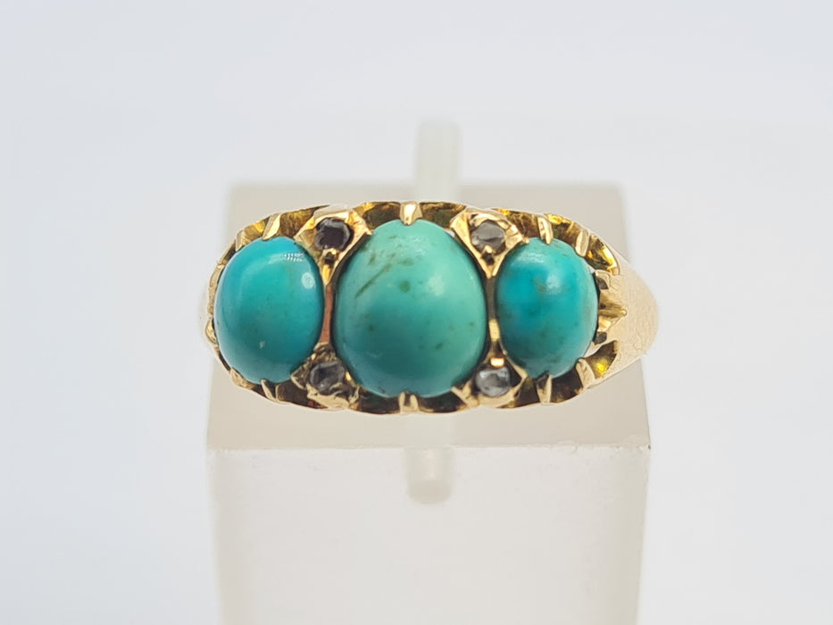 6192 Antique: 18ct  Gold Turquoises Rose Cut Diamonds - From 1911