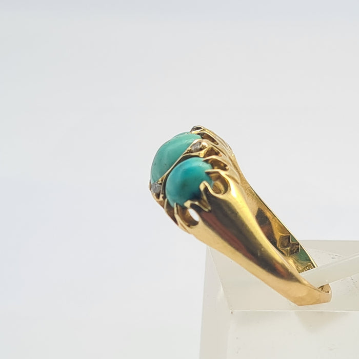 6192 Antique: 18ct  Gold Turquoises Rose Cut Diamonds - From 1911