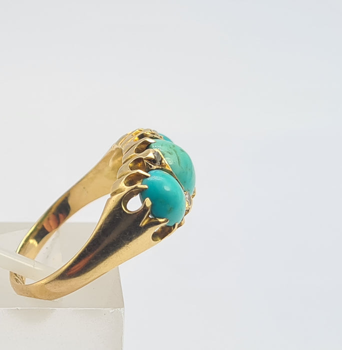 6192 Antique: 18ct  Gold Turquoises Rose Cut Diamonds - From 1911