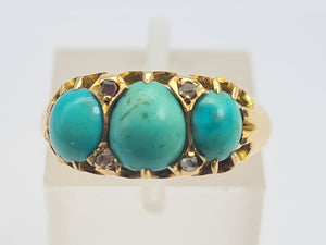 0540: Antique: 18ct  Gold Turquoises Rose Cut Diamonds - Date Mark 1911