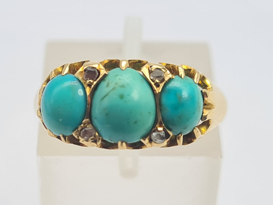 6192 Antique: 18ct  Gold Turquoises Rose Cut Diamonds - From 1911