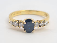 Load image into Gallery viewer, 0541: Vintage: 18ct Gold Blue Sapphire Diamonds Dress Ring- Date Mark 1982
