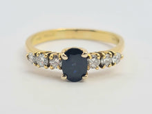 Load image into Gallery viewer, 0541: Vintage: 18ct Gold Blue Sapphire Diamonds Dress Ring- Date Mark 1982
