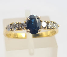 Load image into Gallery viewer, 0541: Vintage: 18ct Gold Blue Sapphire Diamonds Dress Ring- Date Mark 1982
