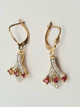 Load image into Gallery viewer, 0551: Vintage: 9ct Gold Rubies Diamonds Drop Earrings- nice weight
