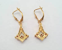 Load image into Gallery viewer, 0551: Vintage: 9ct Gold Rubies Diamonds Drop Earrings- nice weight
