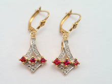 Load image into Gallery viewer, 0551: Vintage: 9ct Gold Rubies Diamonds Drop Earrings- nice weight
