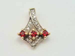 0551: Vintage: 9ct Gold Rubies Diamonds Drop Earrings- nice weight