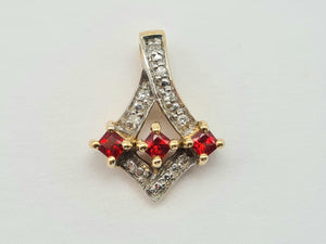 0551: Vintage: 9ct Gold Rubies Diamonds Drop Earrings- nice weight