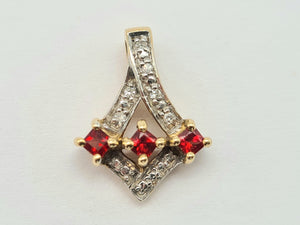 0551: Vintage: 9ct Gold Rubies Diamonds Drop Earrings- nice weight