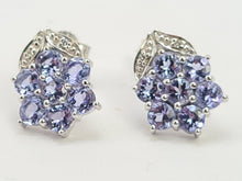 Load image into Gallery viewer, 0557: Vintage: 9ct White Gold Tanzanites Diamonds Stud Earrings
