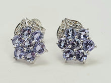 Load image into Gallery viewer, 0557: Vintage: 9ct White Gold Tanzanites Diamonds Stud Earrings
