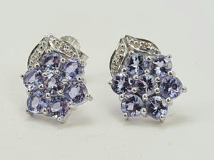 0557: Vintage: 9ct White Gold Tanzanites Diamonds Stud Earrings