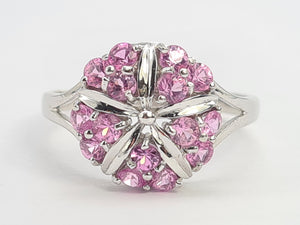 0272: Vintage: 18ct White Gold 15 Pink Sapphires Cocktail Ring- Barbie Eye Candy-