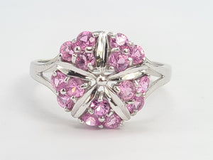 0272: Vintage: 18ct White Gold 15 Pink Sapphires Cocktail Ring- Barbie Eye Candy-