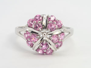 0272: Vintage: 18ct White Gold 15 Pink Sapphires Cocktail Ring- Barbie Eye Candy-