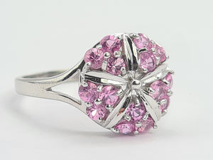 0272: Vintage: 18ct White Gold 15 Pink Sapphires Cocktail Ring- Barbie Eye Candy-