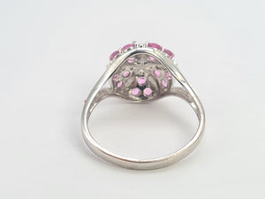 0272: Vintage: 18ct White Gold 15 Pink Sapphires Cocktail Ring- Barbie Eye Candy-