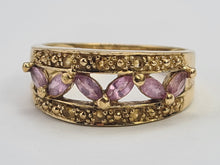 Load image into Gallery viewer, 0340: Vintage: 9ct Gold Amethysts Citrines Openwork Band- lovely combination
