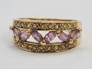 0340: Vintage: 9ct Gold Amethysts Citrines Openwork Band- lovely combination