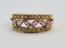 Load image into Gallery viewer, 0340: Vintage: 9ct Gold Amethysts Citrines Openwork Band- lovely combination
