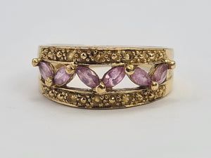 0340: Vintage: 9ct Gold Amethysts Citrines Openwork Band- lovely combination