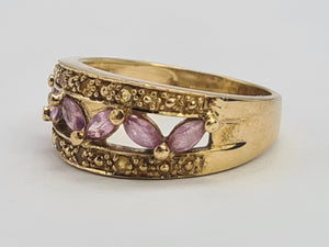 0340: Vintage: 9ct Gold Amethysts Citrines Openwork Band- lovely combination