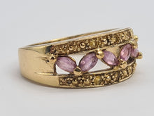 Load image into Gallery viewer, 0340: Vintage: 9ct Gold Amethysts Citrines Openwork Band- lovely combination
