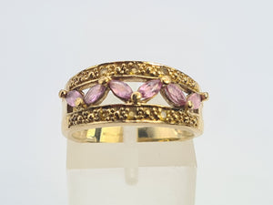 0340: Vintage: 9ct Gold Amethysts Citrines Openwork Band- lovely combination