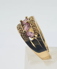 Load image into Gallery viewer, 0340: Vintage: 9ct Gold Amethysts Citrines Openwork Band- lovely combination
