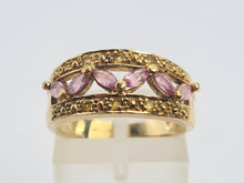 Load image into Gallery viewer, 0340: Vintage: 9ct Gold Amethysts Citrines Openwork Band- lovely combination
