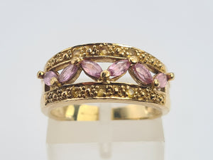 0340: Vintage: 9ct Gold Amethysts Citrines Openwork Band- lovely combination