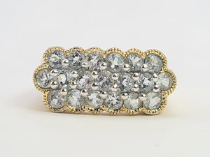 0342: Vintage: Rare 9ct Gold Blue Aquamarines Cluster Ring- Fabulous