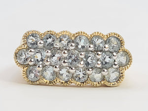 0342: Vintage: Rare 9ct Gold Blue Aquamarines Cluster Ring- Fabulous