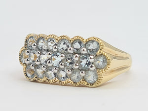 0342: Vintage: Rare 9ct Gold Blue Aquamarines Cluster Ring- Fabulous