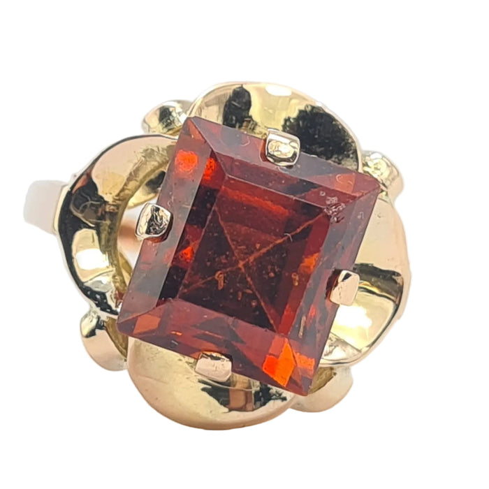 0294: Vintage: Rare 18ct Gold Large Princess Cut Orange Garnet Statement Ring