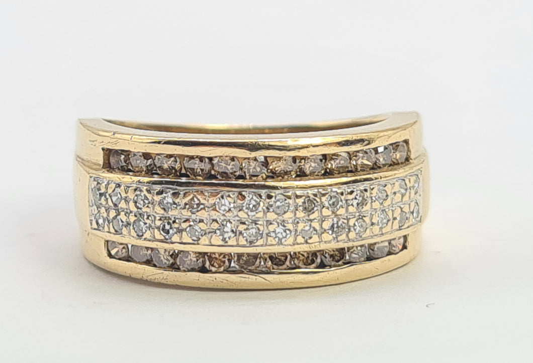 0433: Vintage: 9ct Gold Champagne & White Diamonds Dress Ring- 52 natural diamonds, Fabulous