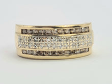 Load image into Gallery viewer, 0433: Vintage: 9ct Gold Champagne &amp; White Diamonds Dress Ring- 52 natural diamonds, Fabulous
