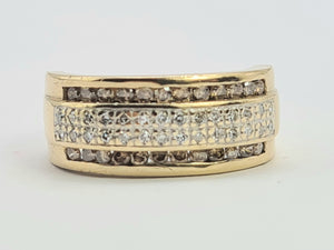 0433: Vintage: 9ct Gold Champagne & White Diamonds Dress Ring- 52 natural diamonds, Fabulous