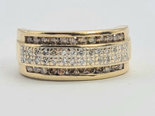 Load image into Gallery viewer, 0433: Vintage: 9ct Gold Champagne &amp; White Diamonds Dress Ring- 52 natural diamonds, Fabulous
