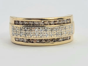 0433: Vintage: 9ct Gold Champagne & White Diamonds Dress Ring- 52 natural diamonds, Fabulous