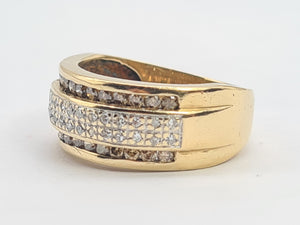 0433: Vintage: 9ct Gold Champagne & White Diamonds Dress Ring- 52 natural diamonds, Fabulous