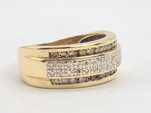 0433: Vintage: 9ct Gold Champagne & White Diamonds Dress Ring- 52 natural diamonds, Fabulous