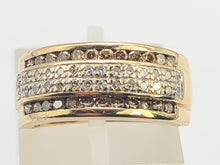 Load image into Gallery viewer, 0433: Vintage: 9ct Gold Champagne &amp; White Diamonds Dress Ring- 52 natural diamonds, Fabulous
