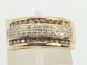 0433: Vintage: 9ct Gold Champagne & White Diamonds Dress Ring- 52 natural diamonds, Fabulous