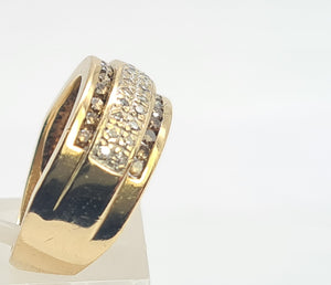 0433: Vintage: 9ct Gold Champagne & White Diamonds Dress Ring- 52 natural diamonds, Fabulous